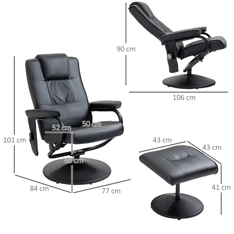 Black Swivel Massage Recliner Chair with Footstool