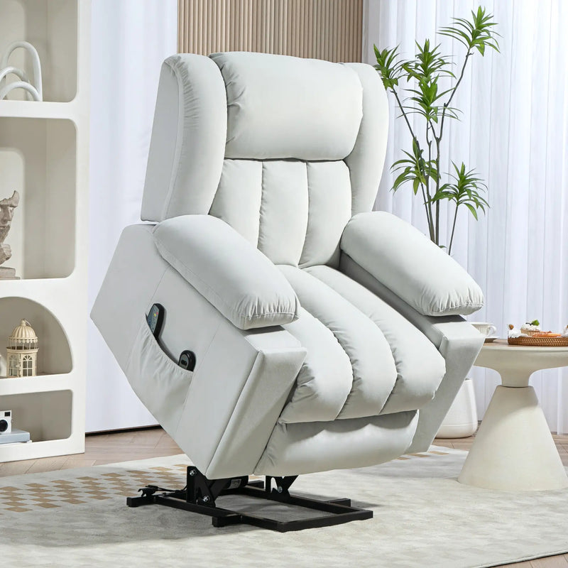 Light Grey Power Lift Recliner Chair with Vibration Massage and Heat Function