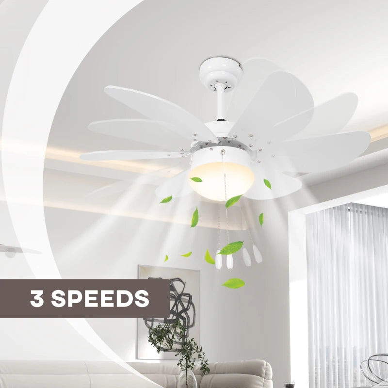 White Flush Mount Ceiling Fan with LED Light and Reversible Blades