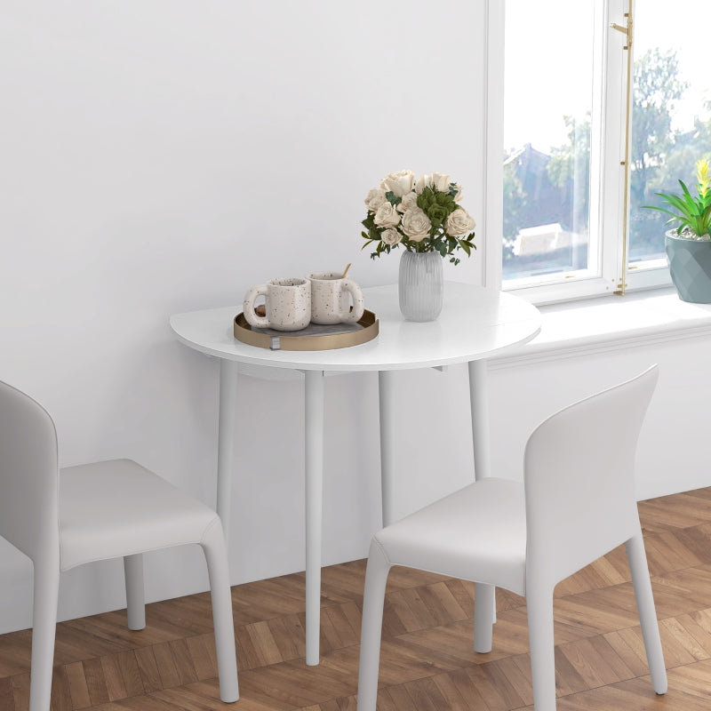 White Round Drop Leaf Dining Table for 4, Modern Space Saving Kitchen Table