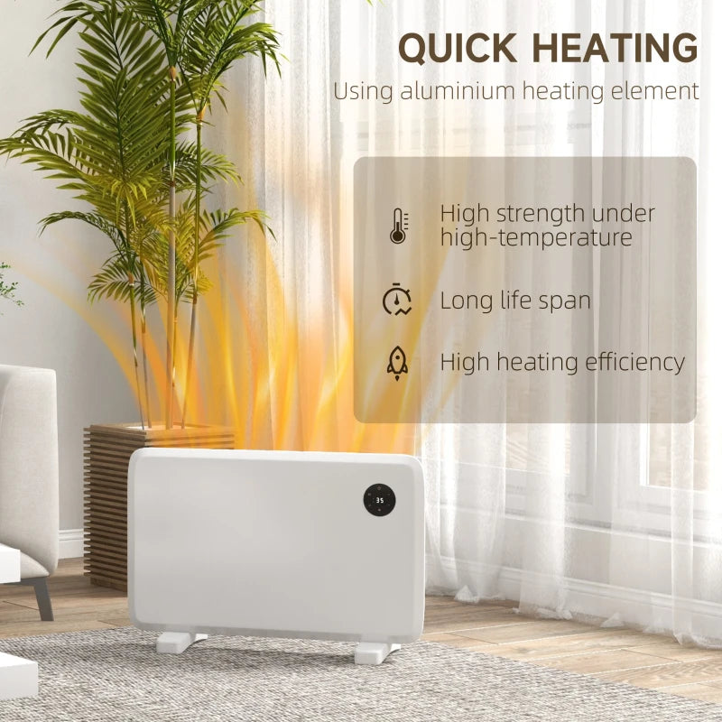 1200W White Electric Convector Heater, Freestanding/Wall Mounted, Adjustable Thermostat & Timer