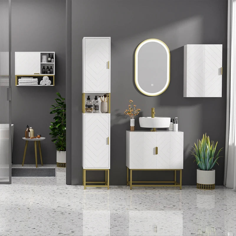 Gold Bathroom Sink Cabinet with 2 Doors and Steel Legs