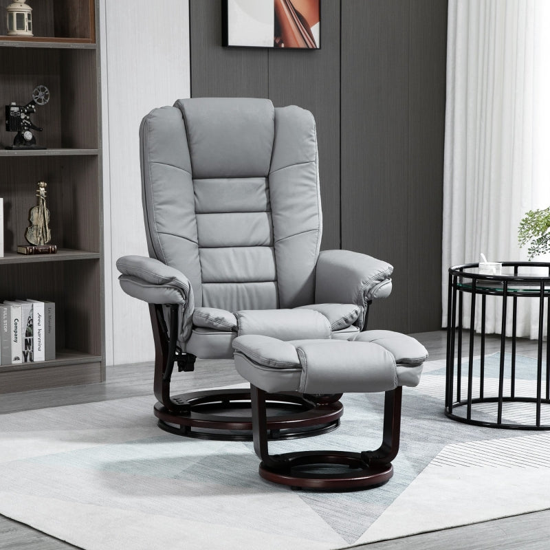 Grey Manual Recliner Chair with Footrest and Swivel Base