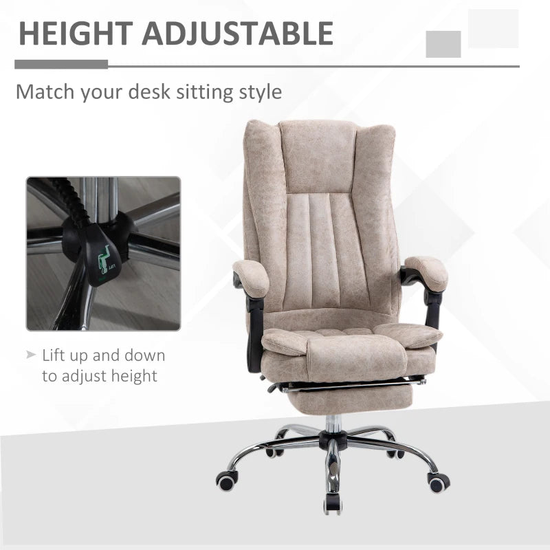 Beige Microfibre Home Office Chair with Reclining Function & Footrest