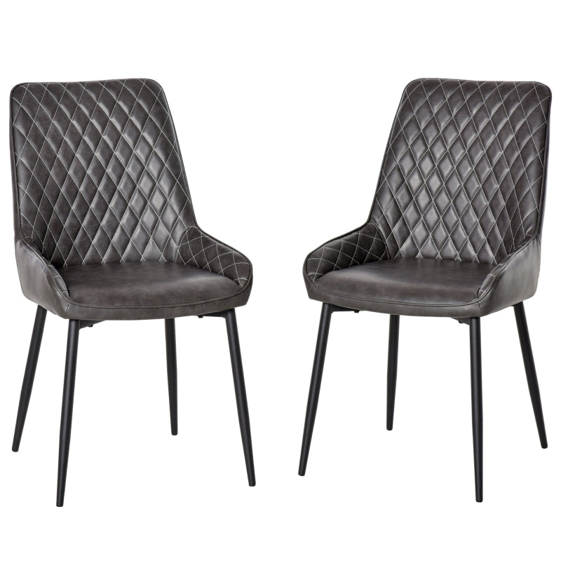 Grey PU Leather Dining Chairs Set of 2 with Metal Legs