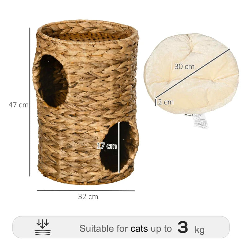 Cat Barrel Tree with 2 Houses & Cushion - Light Brown