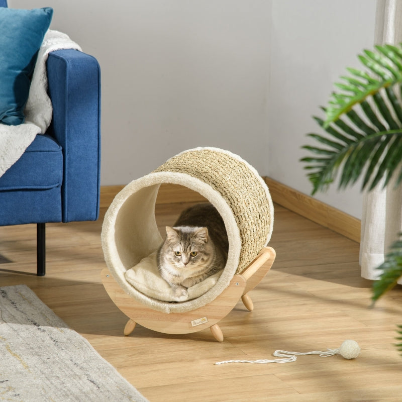 Khaki Cat House with Scratcher & Soft Cushion, 41 x 38 x 43 cm