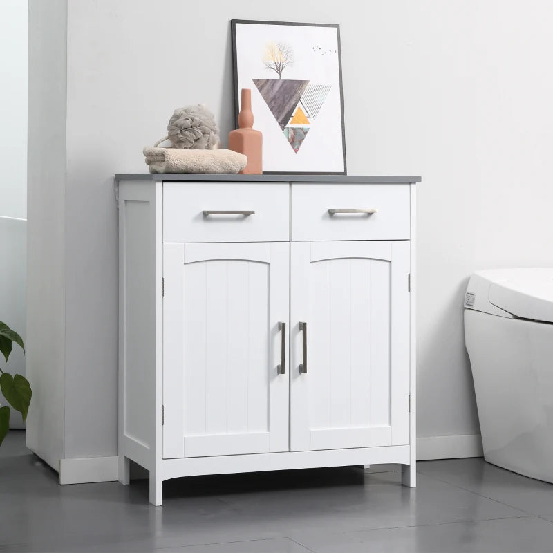 White Bathroom Storage Cabinet with Drawers and Double Doors