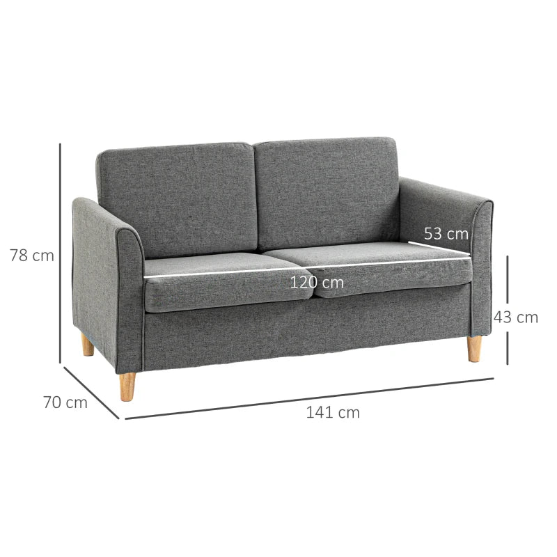 Grey Modern 2 Seater Loveseat Sofa with Wood Legs and Armrests