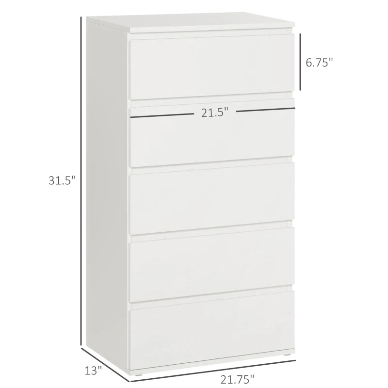 White 5-Drawer Storage Cabinet for Bedroom and Living Room