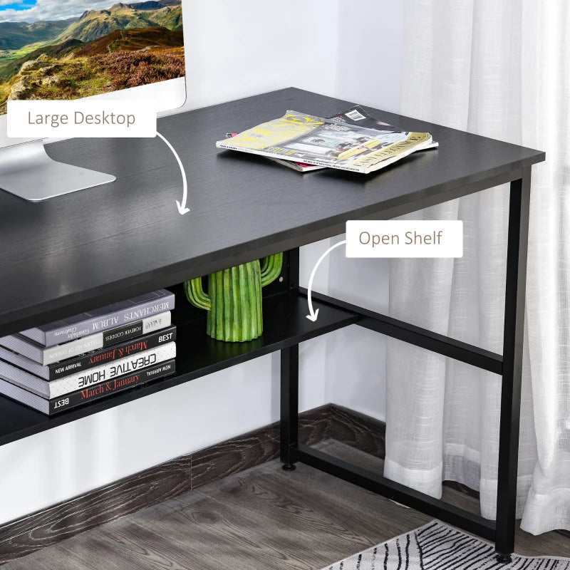 Black Metal Frame Computer Desk with Storage Shelf, 120 x 60cm