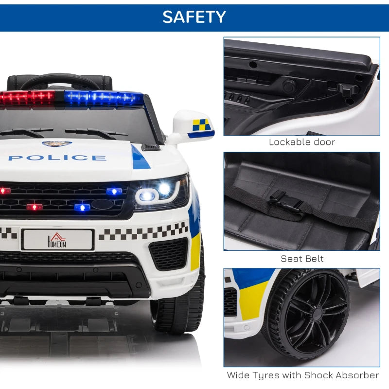 White Kids Electric Police Car with Remote Control & Lights