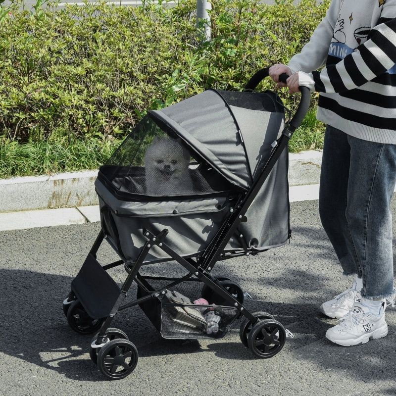 Foldable Pet Stroller with Reversible Handle - Blue