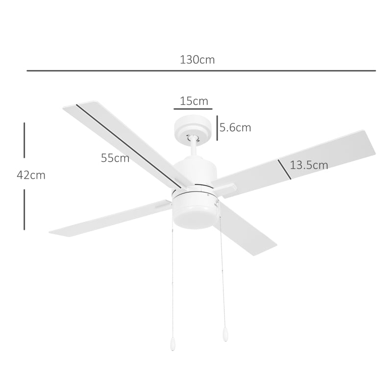 White & Natural Tone Flush Mount Ceiling Fan with LED Light