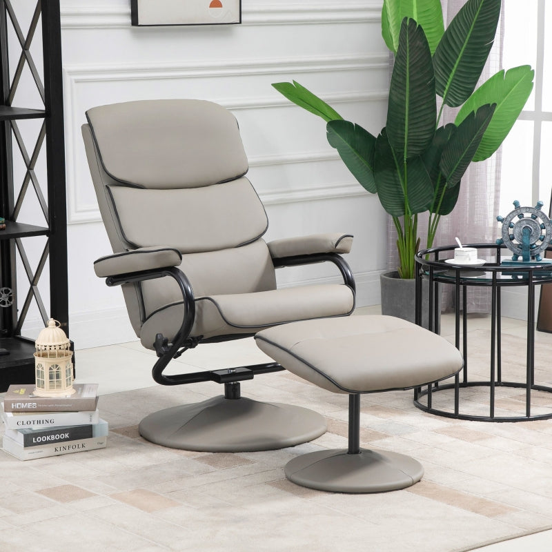 Grey Swivel Recliner Chair with Ottoman Set