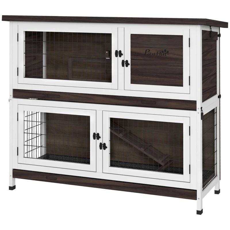 Outdoor Rabbit Cage with Sliding Trays, Asphalt Roof - 2 Tiers, Grey