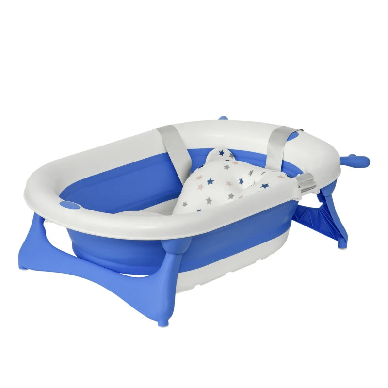 Blue Foldable Baby Bathtub Set with Thermostatic Water Plug