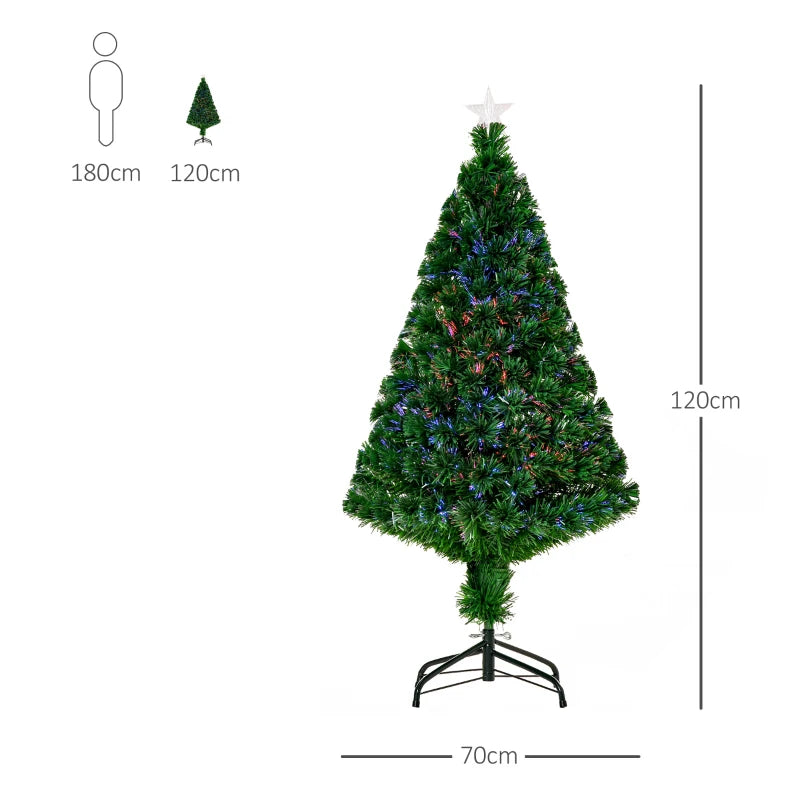 4FT Pre-Lit Fibre Optic Christmas Tree with Tree Topper - Multi-Colour