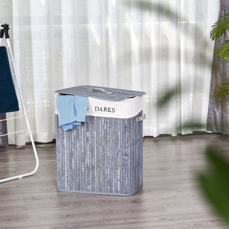 Grey Wood Laundry Hamper with Lid - 100L Capacity