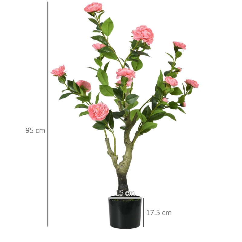 Artificial Pink Camellia Flower in Pot, Indoor Outdoor Fake Plant, 95cm