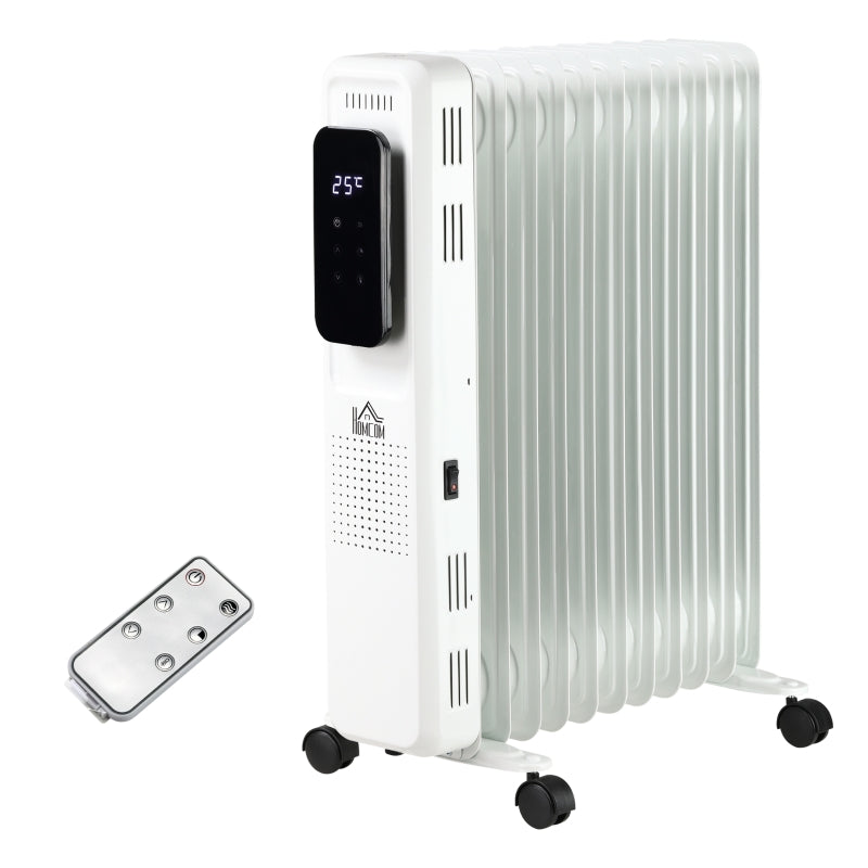 White 2500W Oil Filled Radiator Heater with Timer & Remote Control