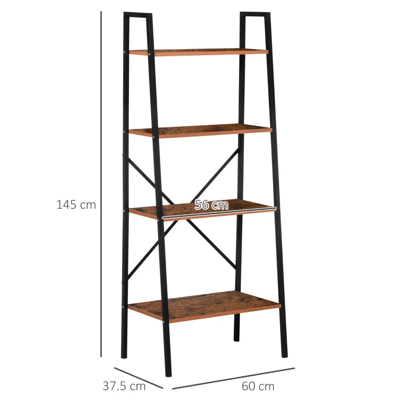 4-Tier Vintage Ladder Shelf Bookcase - Black/Brown Wood Storage Rack