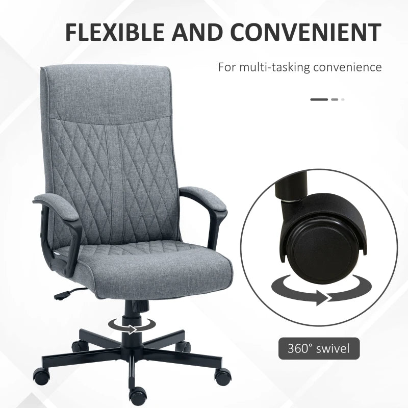 Dark Grey Linen High-Back Swivel Office Chair with Adjustable Height and Tilt