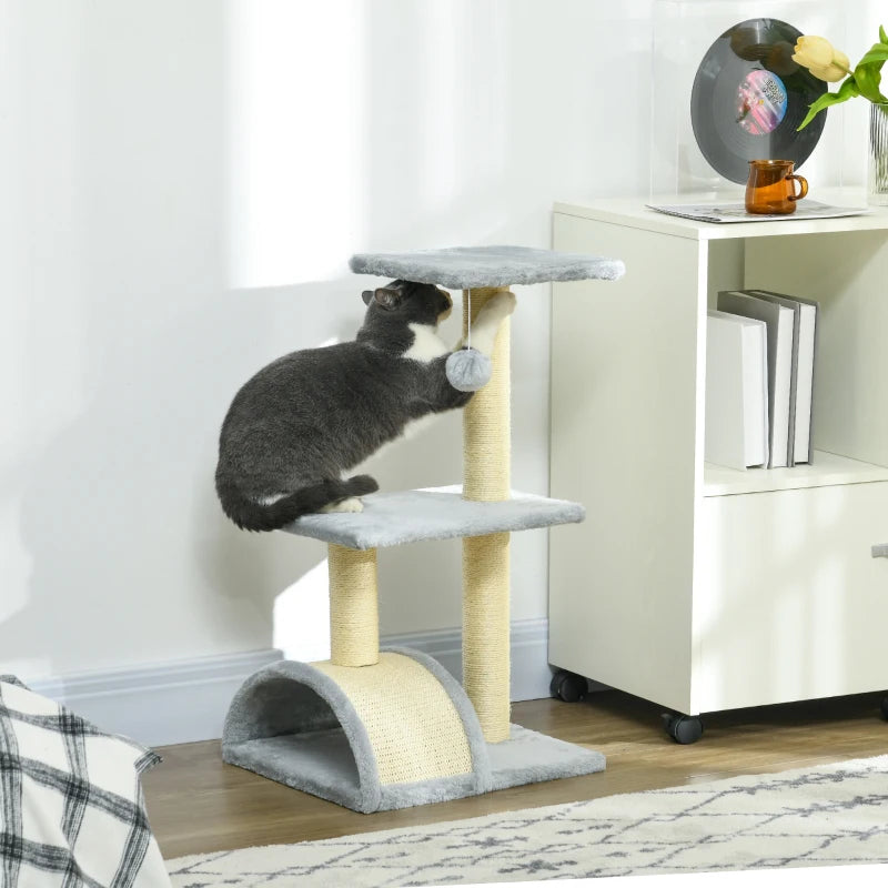 72cm Cat Tree with Scratching Post & Pad - Light Grey