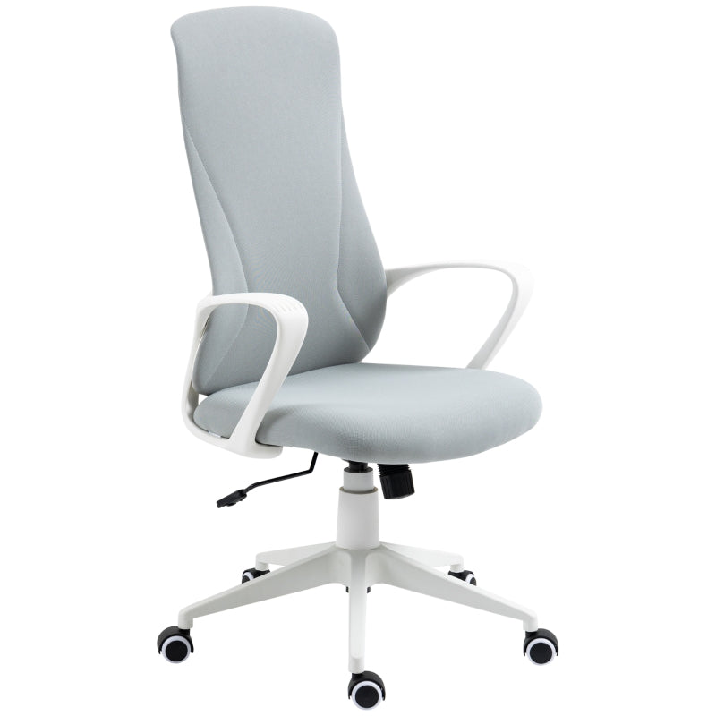 Light Grey High Back Fabric Office Chair with Armrests & Swivel Wheels