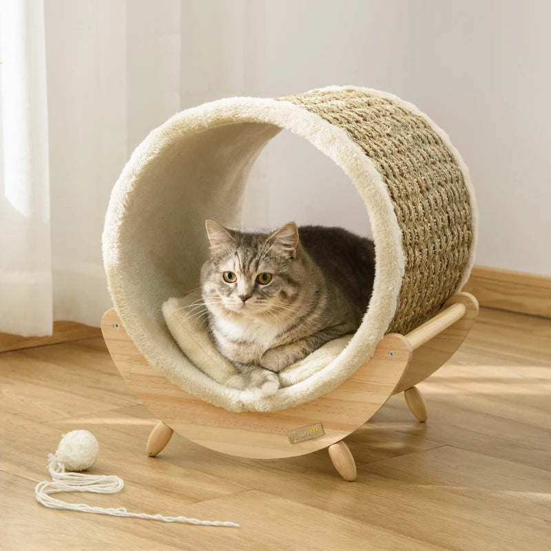 Khaki Cat House with Scratcher & Soft Cushion, 41 x 38 x 43 cm