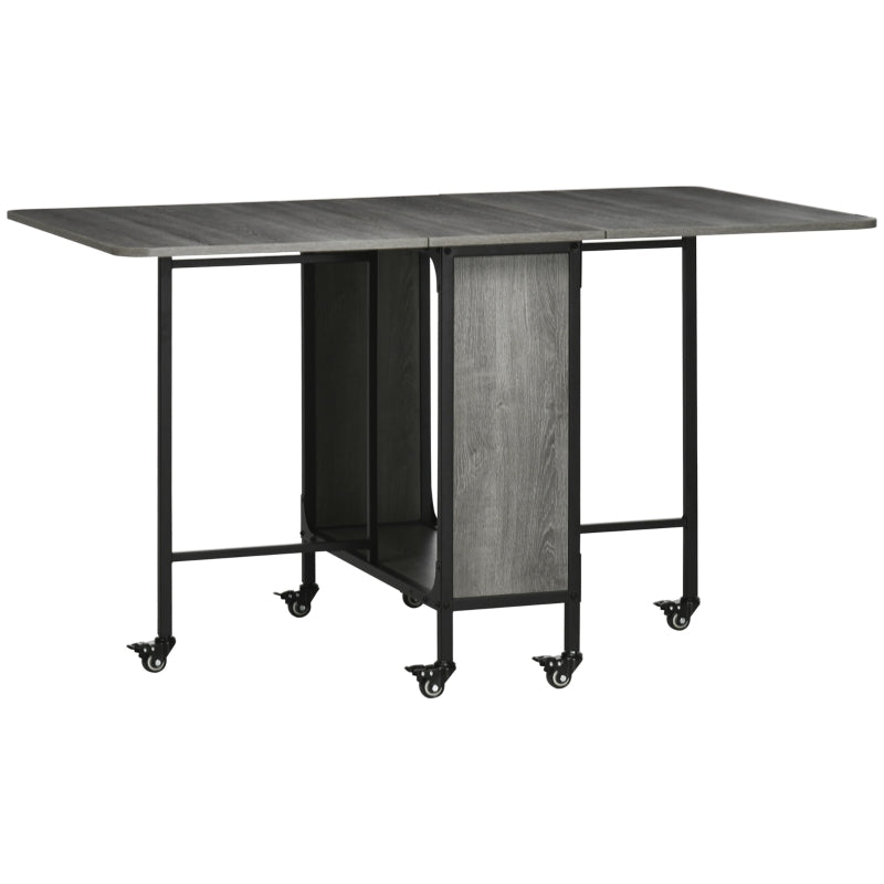 Mobile Drop Leaf Folding Dining Table with Wheels and Storage Shelf