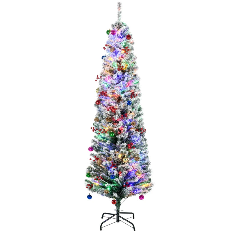 6ft Pre-lit Flocked Christmas Tree with Warm White LEDs, Berries, Pine Cones - Green