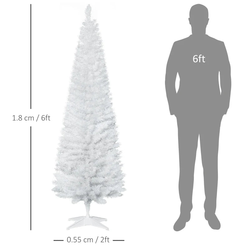 6ft White Pencil Slim Artificial Christmas Tree with Realistic Branches