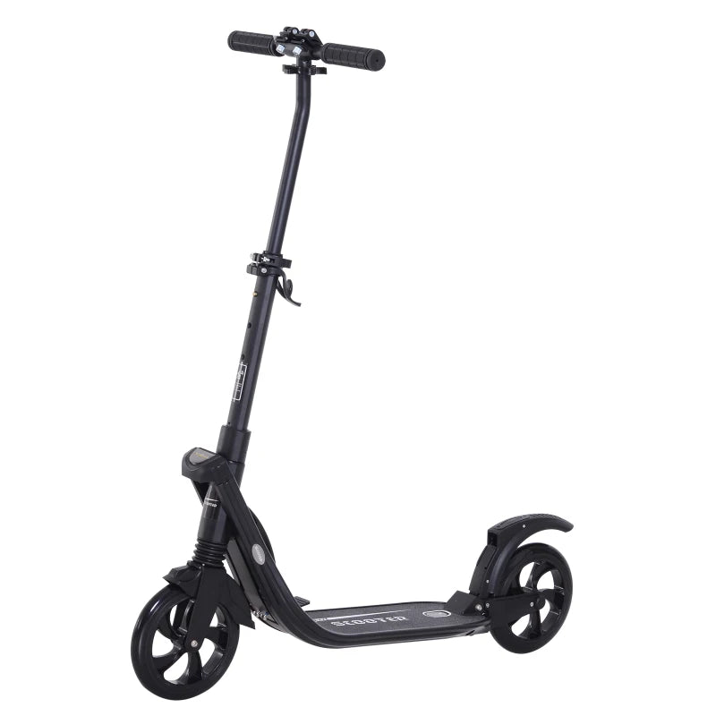 Black Urban Folding Kick Scooter with Rear Brake & Shock Absorption System