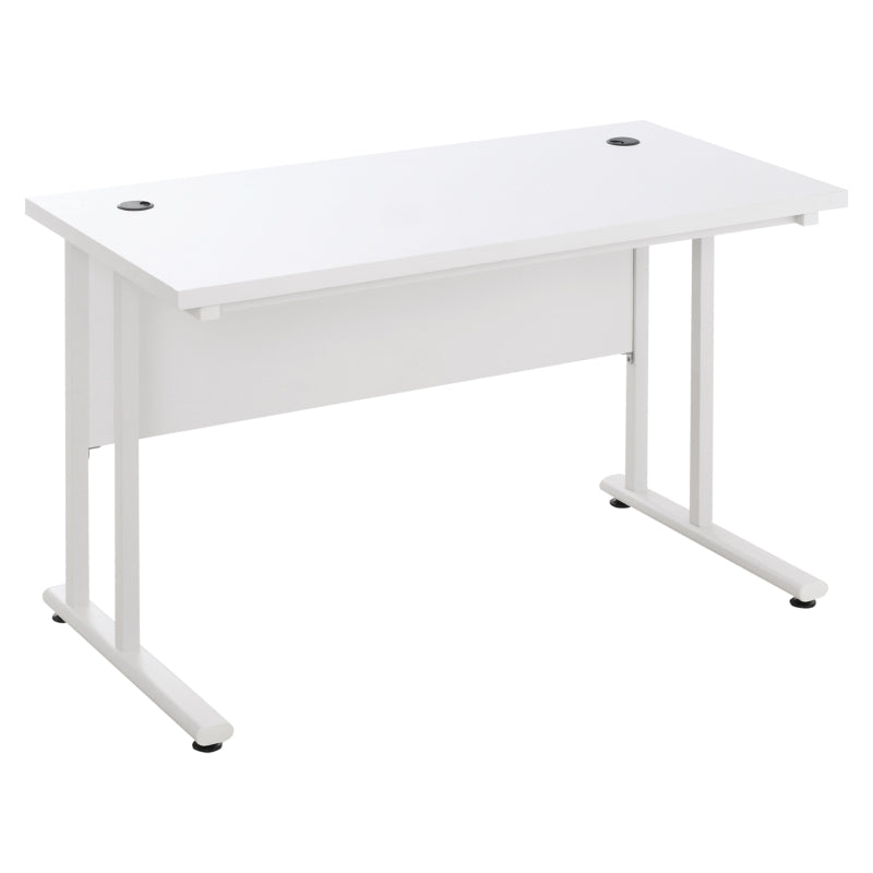 White Home Office Computer Desk with Cable Management, 120x60x75cm