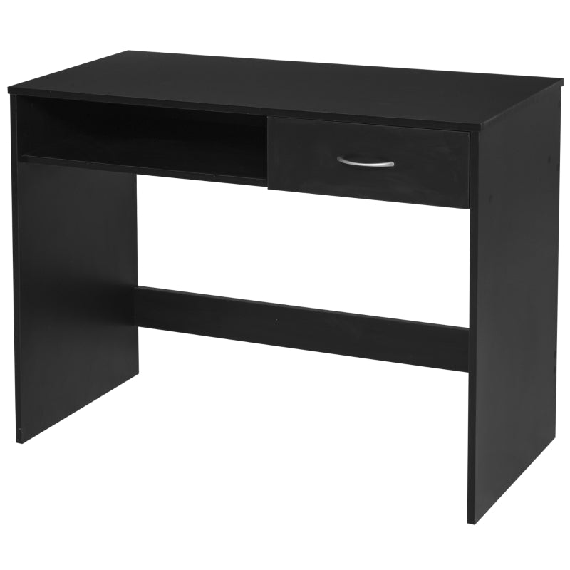 Black Compact Computer Desk with Drawer and Storage