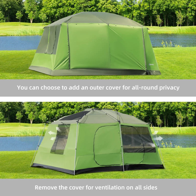 2-Room Tunnel Camping Tent with Porch & Lamp Hook, Portable Carry Bag - Blue