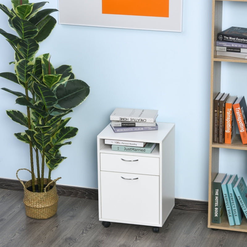 White 60cm Storage Cabinet with Drawer and Open Shelf