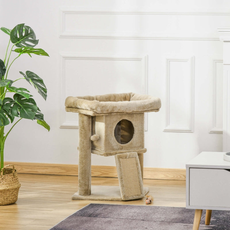 Brown Cat Tree Tower with Scratching Post and Toy Ball