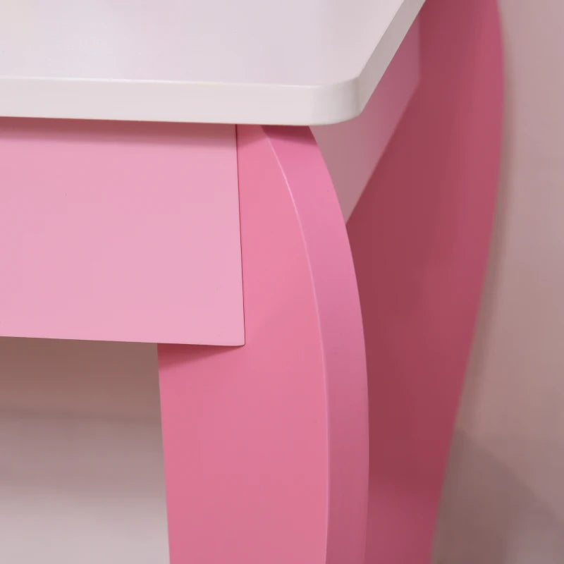 Kids Pink Dressing Table Set with Mirror and Stool