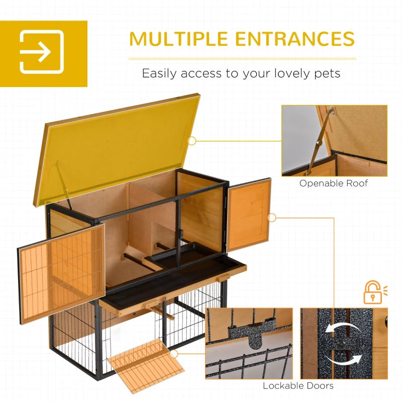 Small Pet Outdoor Hutch with Ramp and Roof, Light Yellow