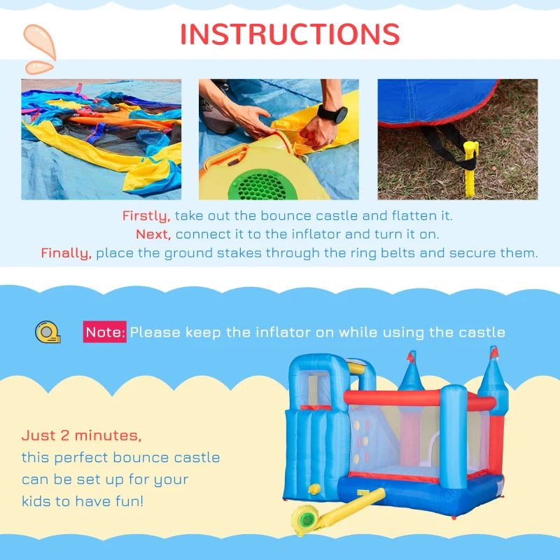 Kids 4-in-1 Inflatable Bouncy Castle with Slide & Pool - Blue