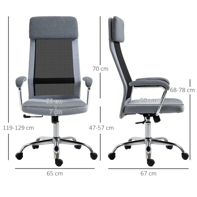 Grey Ergonomic High Back Office Chair with Adjustable Height and Swivel Wheels