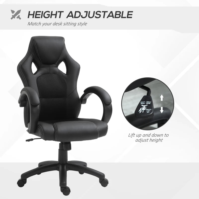 Black High-Back Faux Leather Office Chair with Wheels