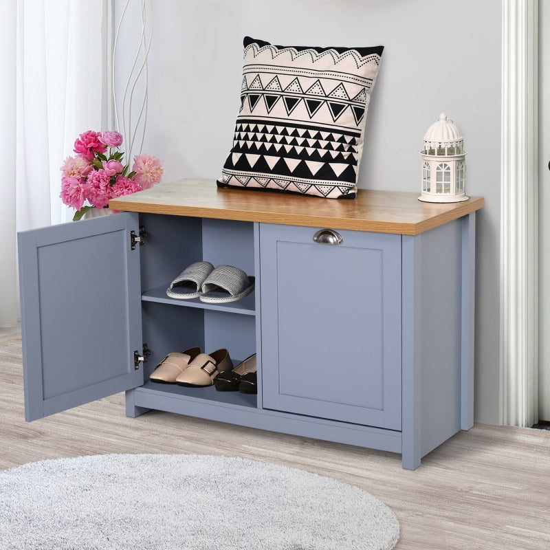 Grey Shoe Cabinet with 2 Doors and Shelf - Entryway Storage Organizer