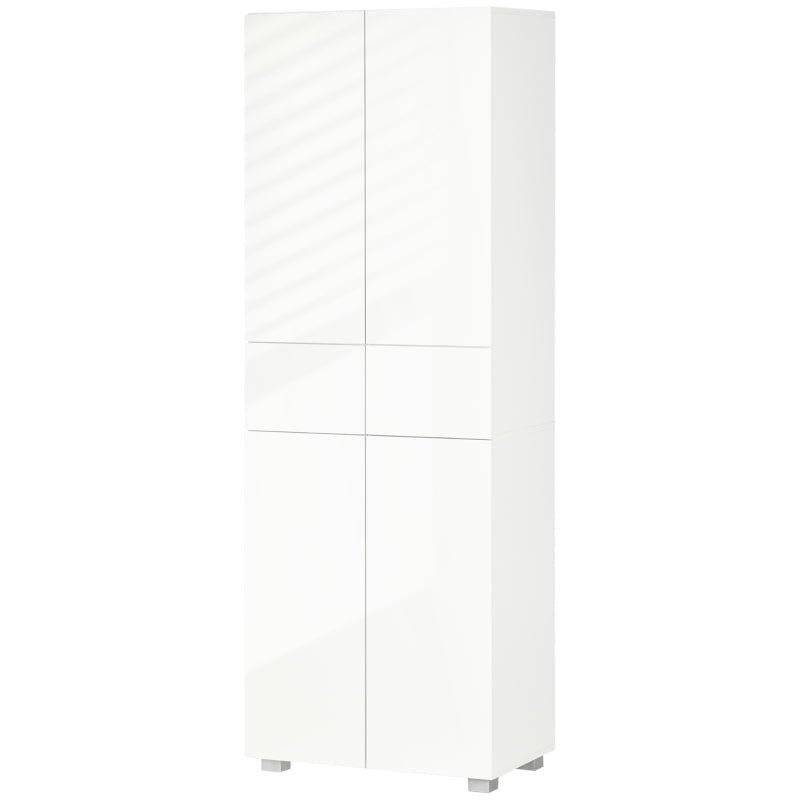 White 4-Door Freestanding Kitchen Cupboard with Drawers and Adjustable Shelves
