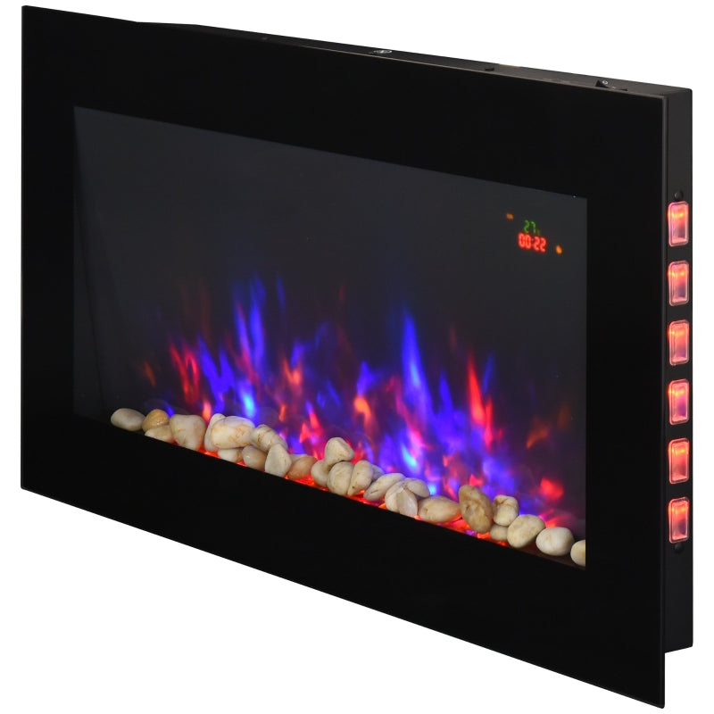 Black LED Electric Fireplace with Remote Control and Timer