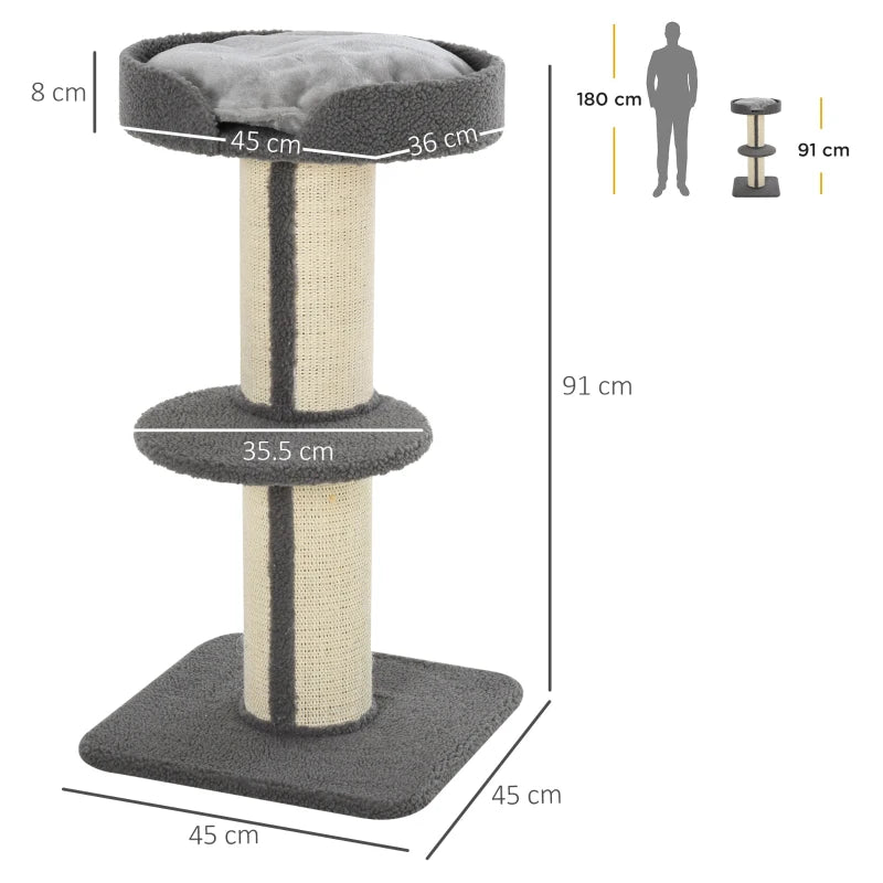 Grey 91cm Cat Tower Scratching Post for Indoor Cats