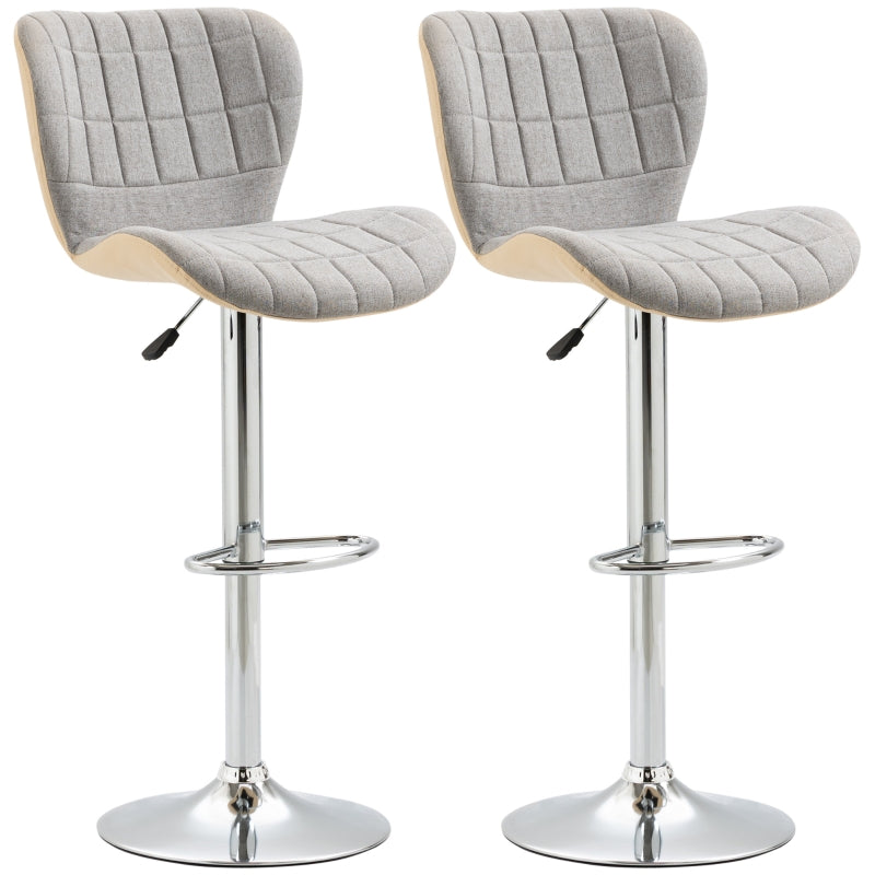 Swivel Adjustable Bar Stools Set of 2, Light Grey, Steel Frame, Kitchen Bar Dining