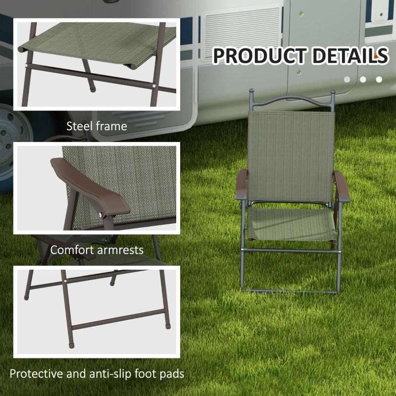 Dark Brown Folding Garden Chairs with Mesh Seats - Set of 2